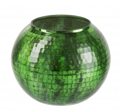 CANDLE HOLDER HAMMERED GLASS GREEN 